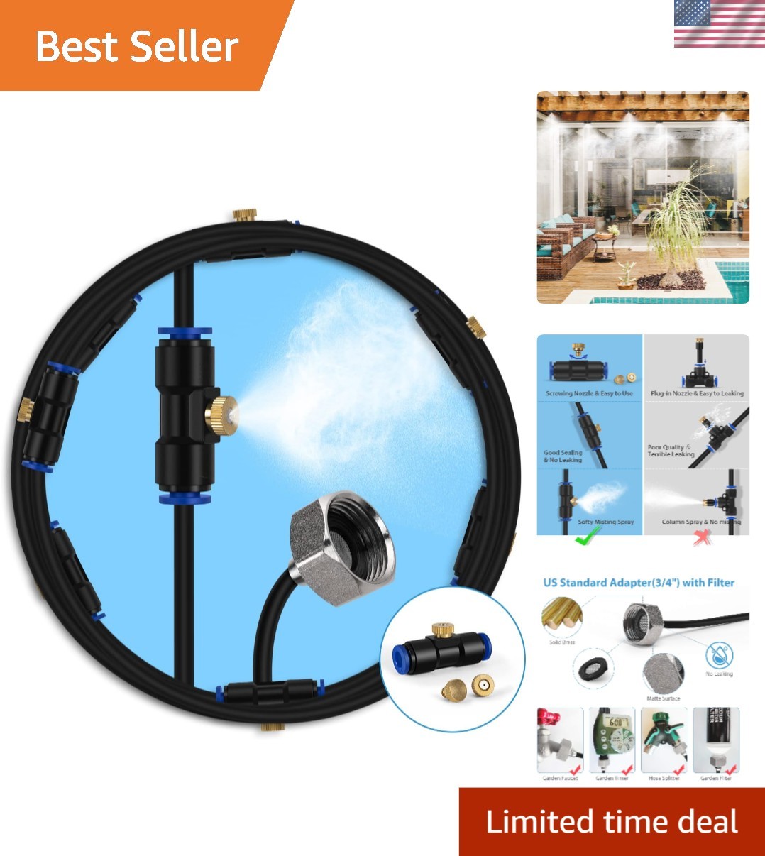Energy-Efficient Misting Cooling System – 40 FT with Brass Adapter & Easy Setup