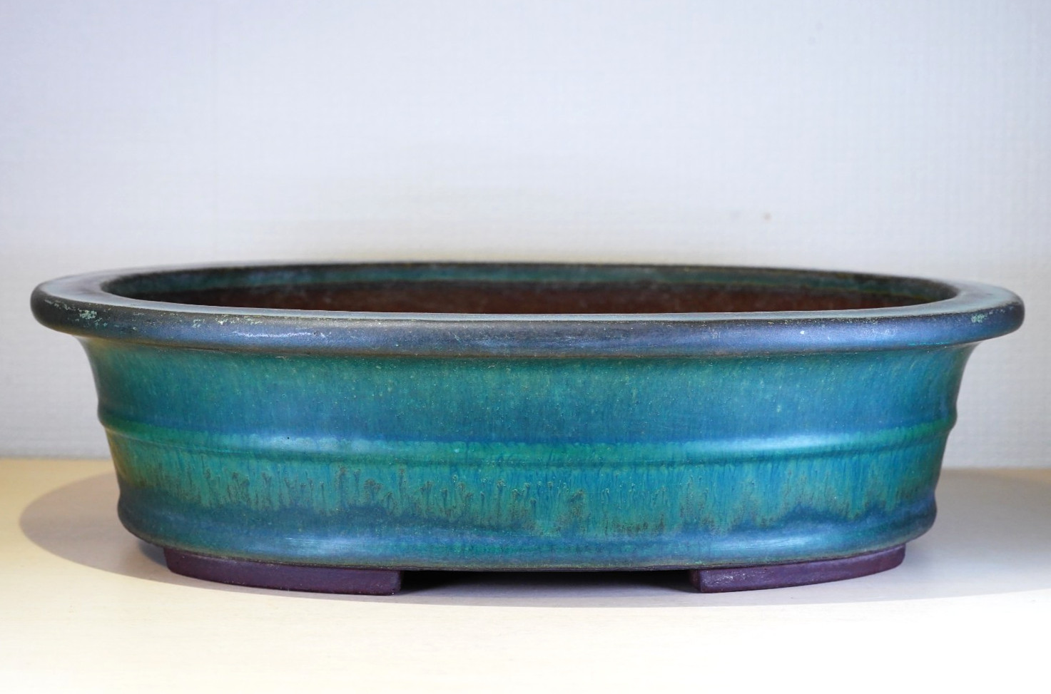 Japanese Bonsai Pot Tokoname YAMAAKI 12.4″(31.5cm) Green Glazed Oval X227