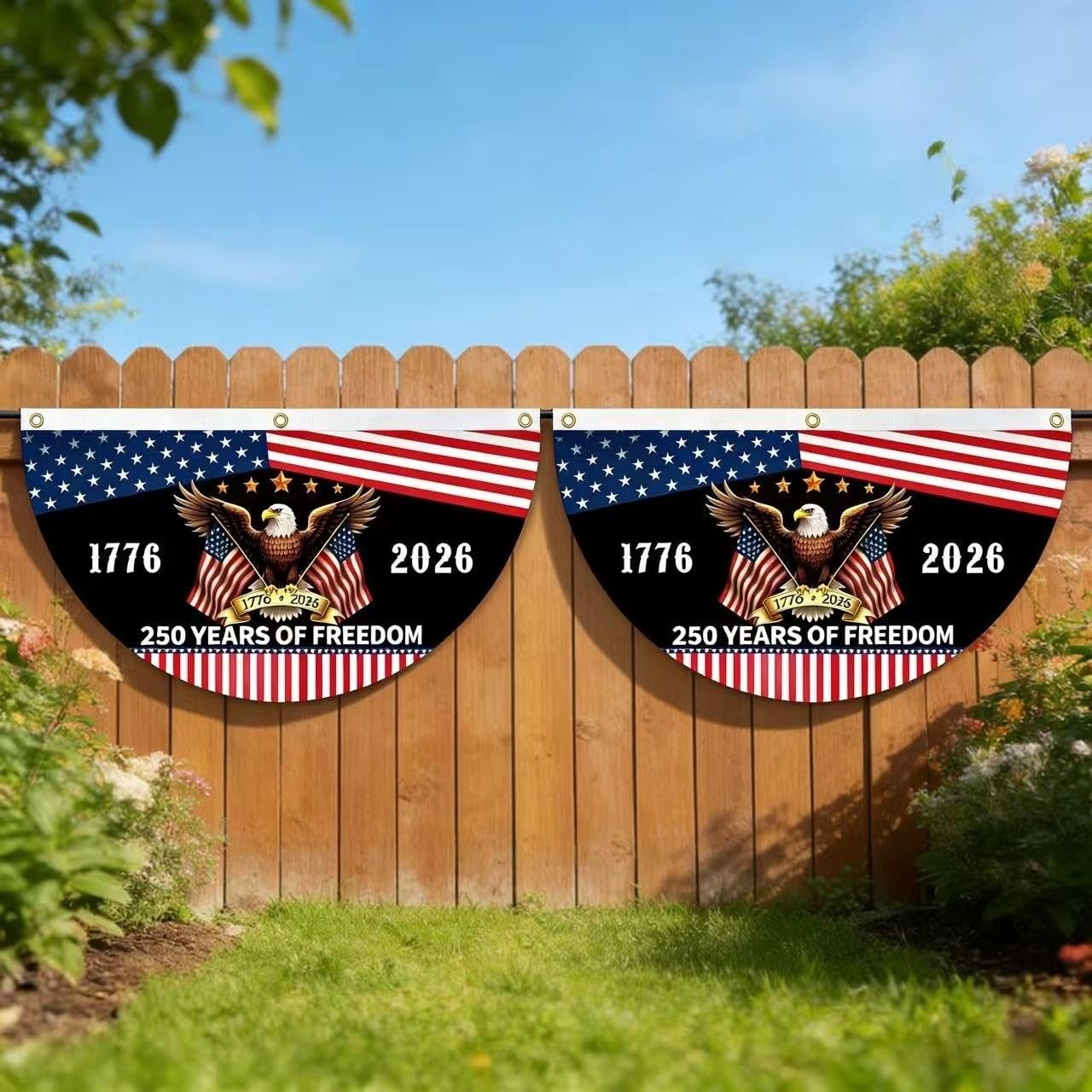 2 Pack 250 Years Anniversary Fan Flags 1.5 x 3 Ft Patriotic Outdoor Decor Set