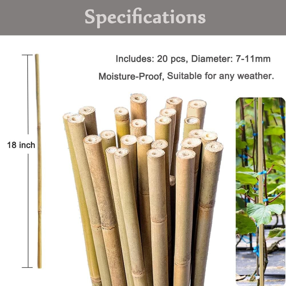 20 Pcs 18 Inch Natural Bamboo Plant Support Stakes for Indoor Plants, Bamboo Sti